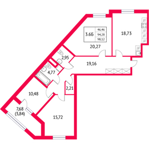 3-комнатная, 98.12 м² — ЖК ЖК Неоклассика 2