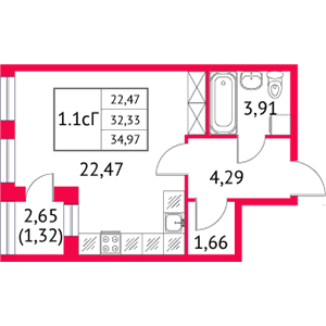 Студия, 33.66 м² — ЖК ЖК Неоклассика 2