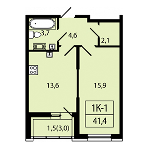 1-комнатная, 41.4 м² — ЖК ЖК Аист