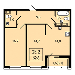2-комнатная, 62.8 м² — ЖК ЖК Аист