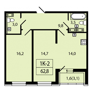 2-комнатная, 62.8 м² — ЖК ЖК Аист