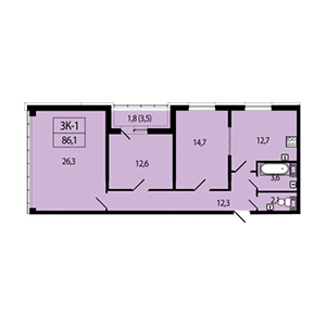 3-комнатная, 86.1 м² — ЖК ЖК Аист