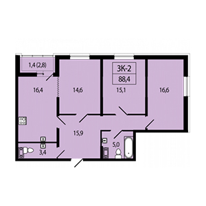 3-комнатная, 88.4 м² — ЖК ЖК Аист