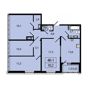 4-комнатная, 92.2 м² — ЖК ЖК Аист
