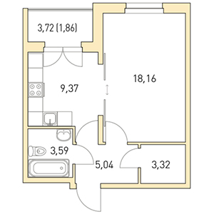 1-комнатная, 41.33 м² — ЖК ЖК Горки Парк