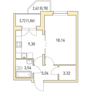 1-комнатная, 42 м² — ЖК ЖК Горки Парк