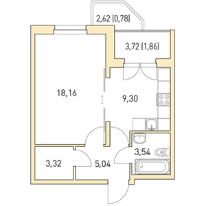 1-комнатная, 42 м² — ЖК ЖК Горки Парк