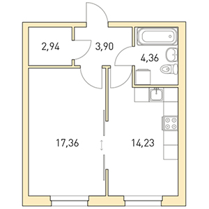 1-комнатная, 42.79 м² — ЖК ЖК Горки Парк