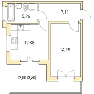 1-комнатная, 43.8 м² — ЖК ЖК Горки Парк