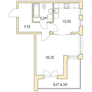 1-комнатная, 48.2 м² — ЖК ЖК Горки Парк