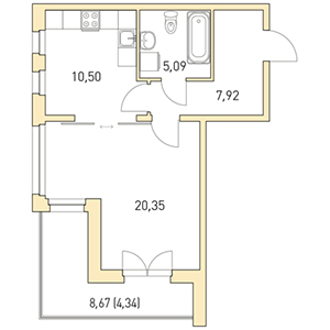 1-комнатная, 48.2 м² — ЖК ЖК Горки Парк