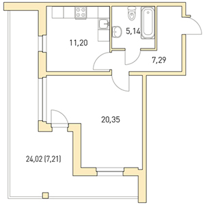 1-комнатная, 51.19 м² — ЖК ЖК Горки Парк