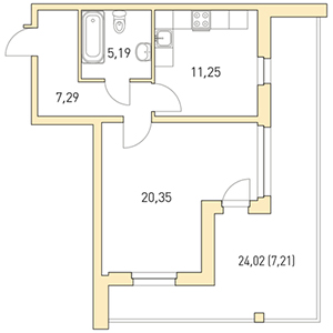 1-комнатная, 51.29 м² — ЖК ЖК Горки Парк