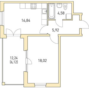 1-комнатная, 51.48 м² — ЖК ЖК Горки Парк