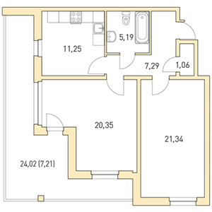 2-комнатная, 51.29 м² — ЖК ЖК Горки Парк