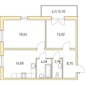 2-комнатная, 64.37 м² — ЖК ЖК Горки Парк