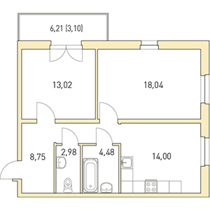 2-комнатная, 67.71 м² — ЖК ЖК Горки Парк