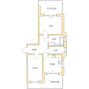 2-комнатная, 67.71 м² — ЖК ЖК Горки Парк