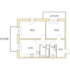 2-комнатная, 72.03 м² — ЖК ЖК Горки Парк