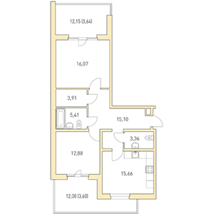 2-комнатная, 79.63 м² — ЖК ЖК Горки Парк
