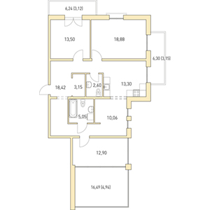 3-комнатная, 109.07 м² — ЖК ЖК Горки Парк