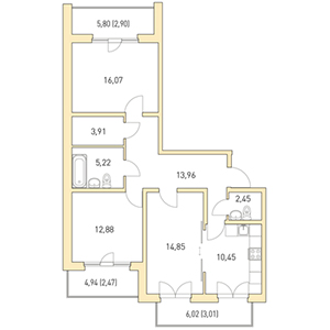 3-комнатная, 88.17 м² — ЖК ЖК Горки Парк