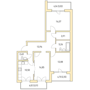 3-комнатная, 88.21 м² — ЖК ЖК Горки Парк