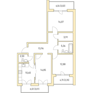 3-комнатная, 88.51 м² — ЖК ЖК Горки Парк