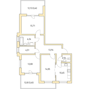 3-комнатная, 88.58 м² — ЖК ЖК Горки Парк