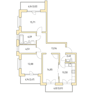 3-комнатная, 89.4 м² — ЖК ЖК Горки Парк