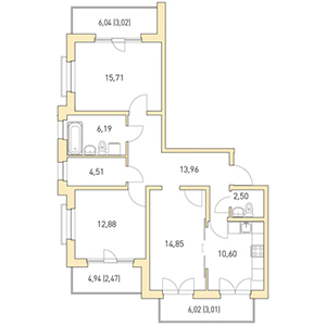 3-комнатная, 89.7 м² — ЖК ЖК Горки Парк