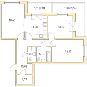 3-комнатная, 93.22 м² — ЖК ЖК Горки Парк
