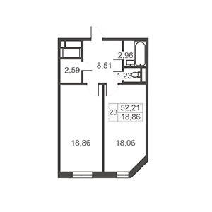 1-комнатная, 52.21 м² — ЖК ЖК Артхаус