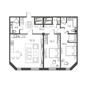 2-комнатная, 105 м² — ЖК ЖК Артхаус