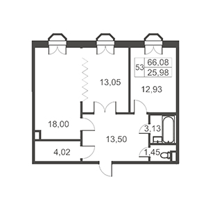 2-комнатная, 66.42 м² — ЖК ЖК Артхаус