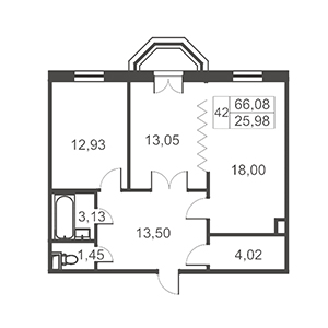 2-комнатная, 66.56 м² — ЖК ЖК Артхаус