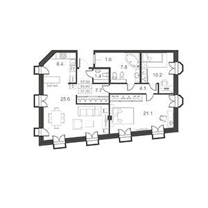 2-комнатная, 94 м² — ЖК ЖК Артхаус