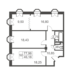 3-комнатная, 78.64 м² — ЖК ЖК Артхаус