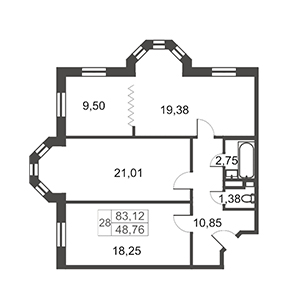 3-комнатная, 83.12 м² — ЖК ЖК Артхаус