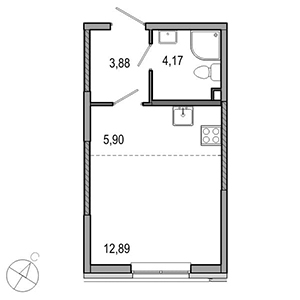1-комнатная, 26.84 м² — ЖК ЖК ТАРМО