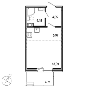 1-комнатная, 27.26 м² — ЖК ЖК ТАРМО
