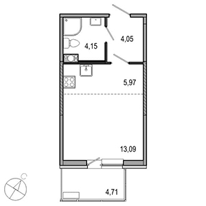 1-комнатная, 27.26 м² — ЖК ЖК ТАРМО
