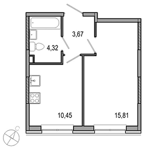 1-комнатная, 34.25 м² — ЖК ЖК ТАРМО