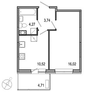 1-комнатная, 34.55 м² — ЖК ЖК ТАРМО