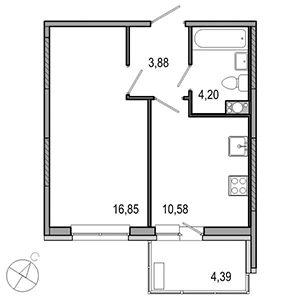 1-комнатная, 35.51 м² — ЖК ЖК ТАРМО