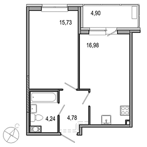 1-комнатная, 41.73 м² — ЖК ЖК ТАРМО