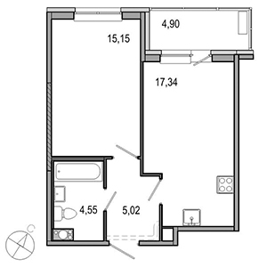 1-комнатная, 42.06 м² — ЖК ЖК ТАРМО