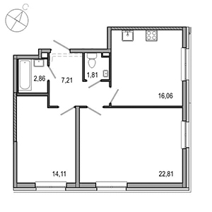 2-комнатная, 64.86 м² — ЖК ЖК ТАРМО