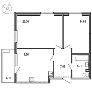 2-комнатная, 69.8 м² — ЖК ЖК ТАРМО