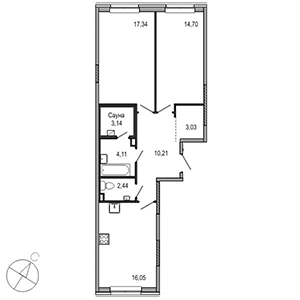 2-комнатная, 71.02 м² — ЖК ЖК ТАРМО